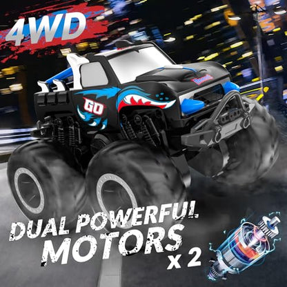 STEMTRON RC Monster Truck 1:20 All Terrain Off-Road Amphibious RC Car | Waterproof Car Toy Gifts 2.4GHz 360° Rotation Remote Control Boat Vehicle Toy Pool Beach Sand for Kids Boys Girls - color: Blue Truck, size: 1:20 Scale