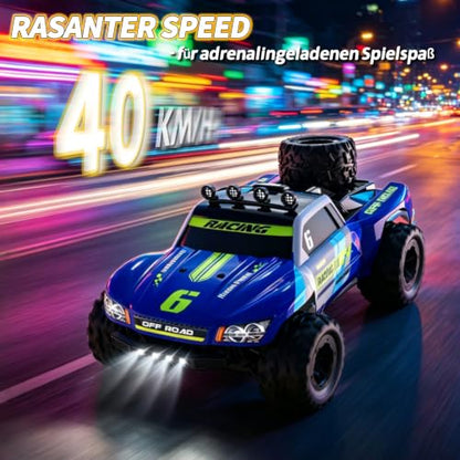 Remote Control Cars, 1:18 RC Cars for Adults, 40KM/H High-Speed RC Truck, 4X4 All-Terrain Remote Control Truck, RC Buggy with 2 Batteries, IPX4 Waterproof, 2.4GHz Remote, Head Lights