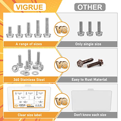 M8-1.25 x 16/20/25/30/35mm Flanged Hex Head Bolts, VIGURE 90PCS M8 Flange Hexagon Screws Serrated Flange Nuts Washers, Stainless Steel 18-8 (304), DIN 6921 - size: M8-1.25