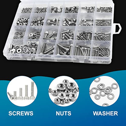 NINDEJIN Black & Silver Hex Socket Head Screws Bolts Nuts and Flat Washer Assortment Kit(Hex Socket Flat/Button/Cap Head) (580Pcs Hex Button Head Socket Screws Nuts) | 304 Stainless Steel Machine Screws Kit, for Home, Office equipment, Communication Equip