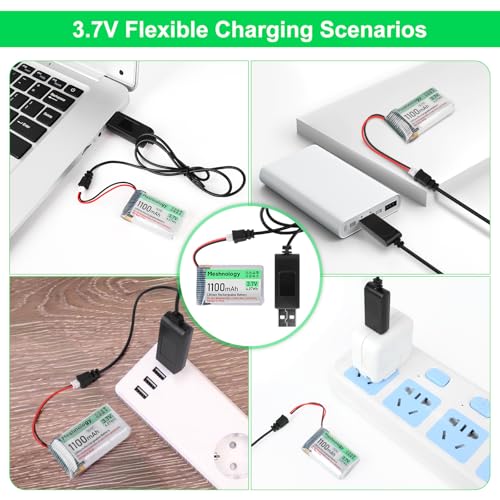 2PCS 3.7V 1100mAh Li Battery with USB Charger Cable 102540 1S LiPo Battery with Protection Board Insulated Rubber Tape and Micro JST 1.25 Plug for Arduino ESP32 Module Board Drone RC Car