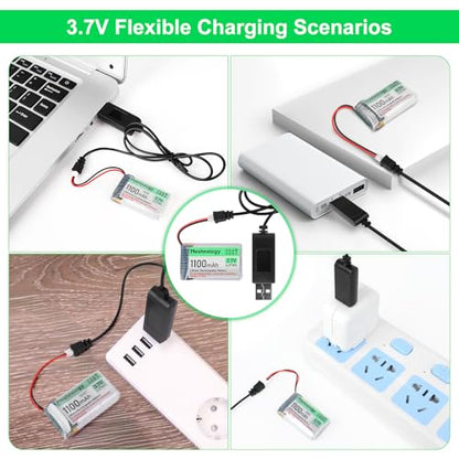 2PCS 3.7V 1100mAh Li Battery with USB Charger Cable 102540 1S LiPo Battery with Protection Board Insulated Rubber Tape and Micro JST 1.25 Plug for Arduino ESP32 Module Board Drone RC Car