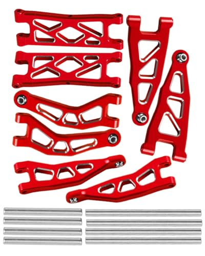 RC Alloy Front Rear Suspension A Arms Upgrades Part for 1/18 Granite Grom Mega 380 Brushed 4x4 Monster Truck RTR, Aluminum Front Rear A Arms Hops Up,Red(8PCS) - color: Red(8pcs)
