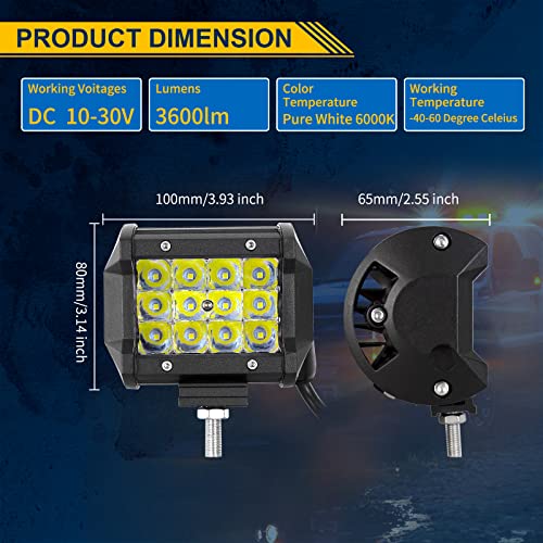 Willpower 2PCS 36W 4 Inch Led Work Light Bar Spot Beam LED Pods Waterproof Triple Row Offroad Driving Lights Fog Work Lamps for Truck Tractor 4x4 Car Boat ATV UTV SUV 4WD - size: 4'' - 36W - Spot