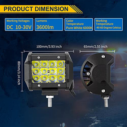 Willpower 2PCS 36W 4 Inch Led Work Light Bar Spot Beam LED Pods Waterproof Triple Row Offroad Driving Lights Fog Work Lamps for Truck Tractor 4x4 Car Boat ATV UTV SUV 4WD - size: 4'' - 36W - Spot