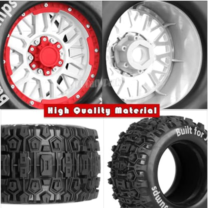 17mm Hex 1/7 1/8 1/10 RC Wheels and Tires for 1/10 Revo/Summit/T-Maxx/E-Revo,1/8 Kraton/Outcast/Fireteam/Notorious 6S,Sledge,1/7 Fireteam 6S,etc RC Monster Truck,(4Pcs) Red White - color: Red White - (Rc Truck Tires)
