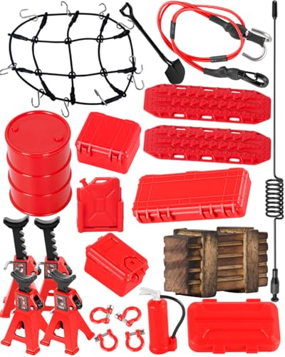 Accessories Simulation Decoration for 1/18 1/24 TRX4M SCX24 RC Crawler,RC Hydraulic Jack/RC Tow Rope/RC Recovery Board/Antennas/Tool Network,Red - color: Red(for 1/18 1/24)