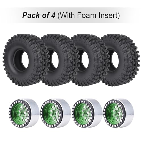 HobbyPark 120mm / 4.72inch 1.9 Crawler Tires and 1.9 Beadlock Wheels Set Foam Inserts for Axial SCX10 II III Traxxas TRX-4 Redcat Gen8 Gen7 Upgrades Replacement Parts (4-Pack) (Green&Black) - color: Green&black