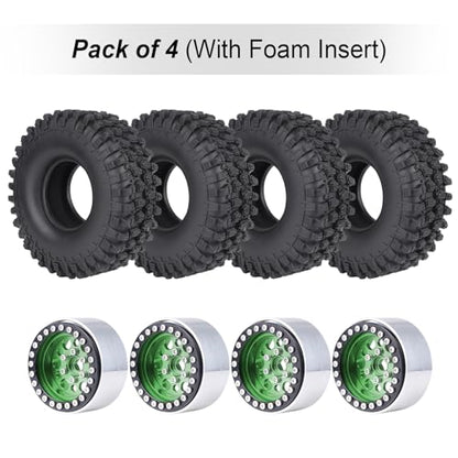 HobbyPark 120mm / 4.72inch 1.9 Crawler Tires and 1.9 Beadlock Wheels Set Foam Inserts for Axial SCX10 II III Traxxas TRX-4 Redcat Gen8 Gen7 Upgrades Replacement Parts (4-Pack) (Green&Black) - color: Green&black