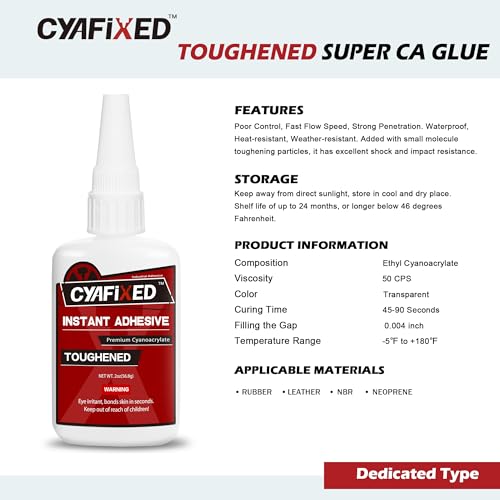 Toughened Super CA Glue, Professional Grade Cyanoacrylate Instant Adhesive, 2 oz. (56.8 Grams) - CA Glue for Rubber, Leather, Carbon Fiber, Speakers and Seals - size: 2 oz, style: Toughened