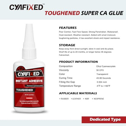 Toughened Super CA Glue, Professional Grade Cyanoacrylate Instant Adhesive, 2 oz. (56.8 Grams) - CA Glue for Rubber, Leather, Carbon Fiber, Speakers and Seals - size: 2 oz, style: Toughened