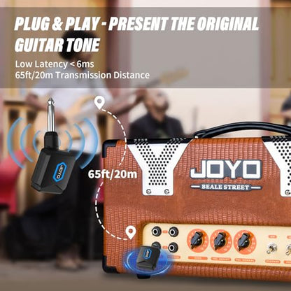 JOYO 5.8GHz Wireless Guitar System Transmitter and Receiver with Charging Case, 18H Battery life, 48kHz/24Bit, Low Latency, 4 Channels, Plug & Play for Electric Guitar & Bass (JW-06) - style: 5.8Ghz with Charging