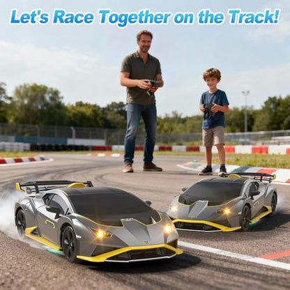 Axirata Lamborghini Remote Control Car 1:24 Scale Lambo Toy Car（Gray） | Officially Licensed Lamborghini Toy Car 25KM/H Fast RC Drift Car with LED Light 2.4GHz RC Car for Boys Girls Birthday Gifts
