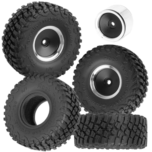 RC 1.0" Wheels and Tires for 1/18 TRX4M,1/24 SCX24 RC Crawler Car,RC Off Road Buggy Rally Truck Wheel and Tires,1.0 Alloy Wheel Rims & Rubber Tires,w/Foam Inserts,7mm Hex Rim,4PCS-(C) - style: 1.0 - (C-Bailuchi Tires)