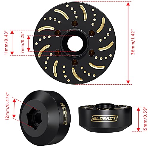 GLOBACT 1/10 Brass Wheel Weights Extended Hex Hub for TRX4 TRX6 SCX10-15mm | Fits 1.9" 2.2" RC Wheel, 432g Counterweight - size: 15mm