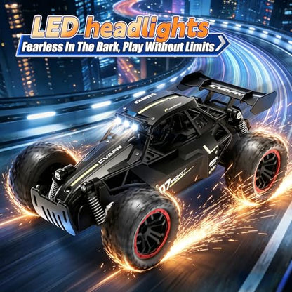 Jiakora Remote Control Car, Fast RC Monster Truck with Durable Metal Body, 1:16 Off-Road RC Crawler with LED Headlights, All-Terrain Drift Car, 3 4 5 6 7 8 9 10 Year Old Boys Girls Kids Gifts - color: Black