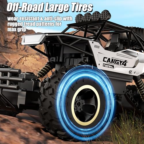 RC Cars, Remote Control Monster Truck - Rock Crawler RC Truck with 2 Rechargeable Batteries, Metal Body, Large Size & LED Headlights, Boy Toys for Kids Ages 4-7 8-12 Birthday Gifts - color: 6 Wheels Silver