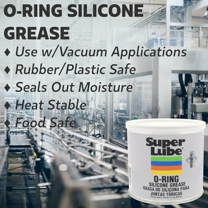 Super Lube O-Ring Silicone Grease - Non-Curing Silicone Compound - for O-Rings, Vacuum Systems & Valve Components - Heat Stable & Moisture Resistant - Translucent White - Canister - 14.1 oz (93016) - size: 14.1 oz Canister