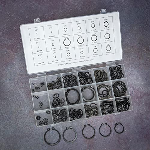 NEIKO 50458A Snap Ring Shop Assortment | 300 Piece Retaining Ring Set | 18 Sizes (1/8" - 1-1/4") | Heat-Treated Hardened Steel | Secure Parts on Grooved Shafts, Pins, Studs, etc. - style: Retaining Ring