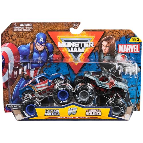 Monster Jam, Marvel Official Captain America Vs. Winter Soldier Die-Cast Monster Trucks, 1:64 Scale, Kids Toys for Boys and Girls Ages 3 and up - color: Captain America Vs Winter Soldier