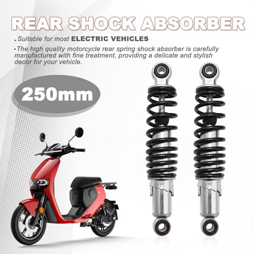Minho Dual Rear Shock Absorbers with Adjustable Spring Preload in Heavy Iron Material Compatible with Chinese GY6 4-Stroke Engine Taotao ATV Go Kart,Black Color,250MM Length - size: 250mm
