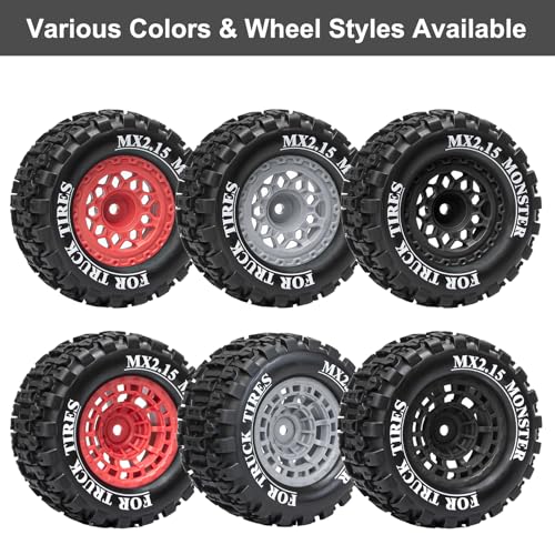 LRFHL 12mm Hex RC Wheel Tires 4PCS | for 1/16 Traxxas Mini Maxx 107154-1 Mini XRT VXL 108076-1 E-Revo Mini XRT MJX 16207 16210 HSP 94186 LOSI 1/18 Mini LMT - color: Black Tires+ Red Hex Wheel-5