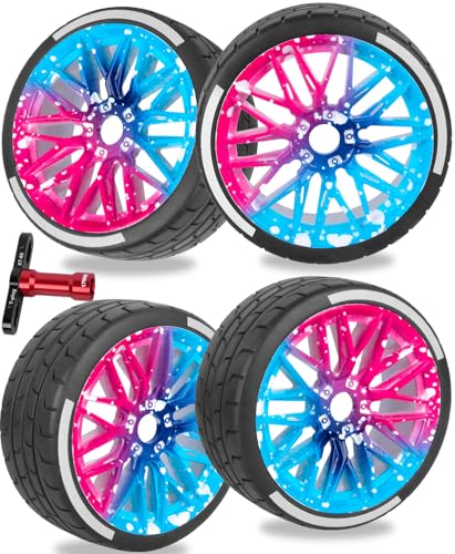 RC Wheels and Tires Highway Tires for 1/8 Typhon 6S BLX,1/7 Infraction 6S BLX,Limitless,RC Wheels RC Tires Soft Tires Buggy Tires Off Road Racing Truck Tires,4pcs,Colorful