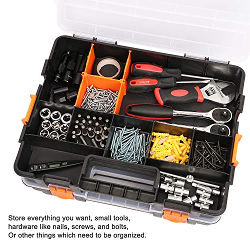CASOMAN Tool Box Organizer Interlocking Black Small Parts Organizer for Fasteners and Crafts w/Removable Dividers (2 Piece Pack) - size: 2 Piece Set, Black