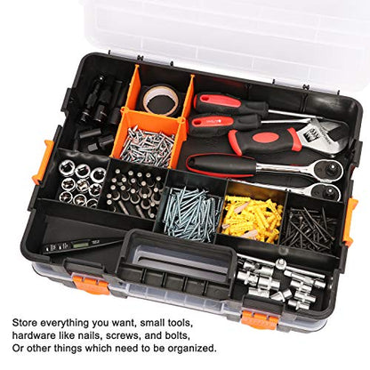 CASOMAN Tool Box Organizer Interlocking Black Small Parts Organizer for Fasteners and Crafts w/Removable Dividers (2 Piece Pack) - size: 2 Piece Set, Black