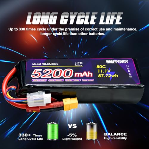11.1V Lipo Battery 3S 5200mAh 80C Lipos Soft Case with XT60 Connector for RC Car Airplane Helicopter Boat Racing RC Hobby - color: Softcase