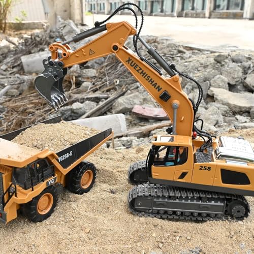 KidsFaves Remote Control Excavator Toys for Boys Turns 680-degree 2 Batteries Metal Shovel Lights/Sounds Construction Toys Birthday Gifts Boy Toys for 3 4 5 6 7 8 Years Old | RC Excavator with 680° Rotating Cab, Full Function Remote Control Construction V