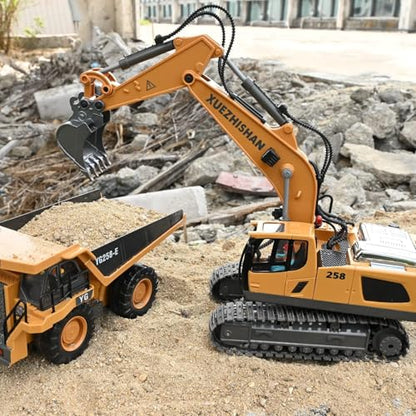 KidsFaves Remote Control Excavator Toys for Boys Turns 680-degree 2 Batteries Metal Shovel Lights/Sounds Construction Toys Birthday Gifts Boy Toys for 3 4 5 6 7 8 Years Old | RC Excavator with 680° Rotating Cab, Full Function Remote Control Construction V