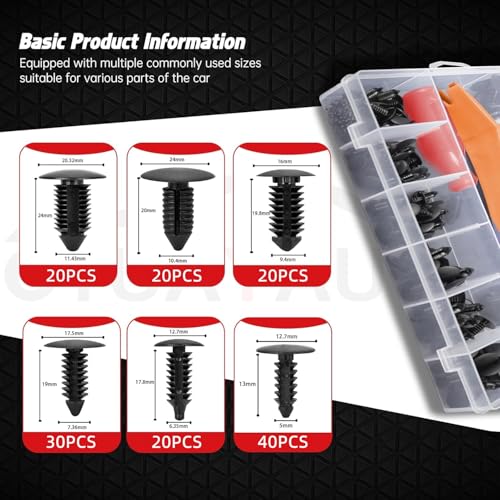 OTUAYAUTO 155PCS Universal Nylon Single Headed Christmas Tree Style Bumper Fastener Clips - Car Truck Pickup Body Fender Shield Retainers Rivets Assortment of Door Panel Push Pins with Removal Tool - size: 150Pcs 6 Sizes Clips with 5 Removers for Cars