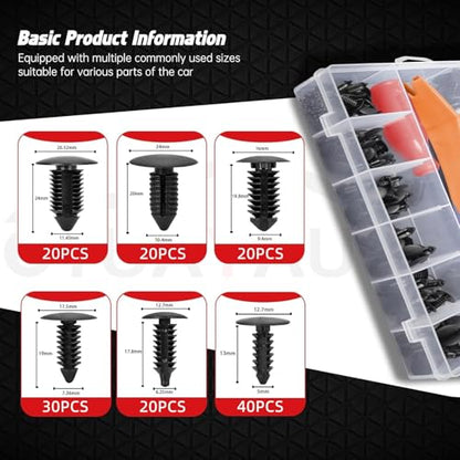 OTUAYAUTO 155PCS Universal Nylon Single Headed Christmas Tree Style Bumper Fastener Clips - Car Truck Pickup Body Fender Shield Retainers Rivets Assortment of Door Panel Push Pins with Removal Tool - size: 150Pcs 6 Sizes Clips with 5 Removers for Cars