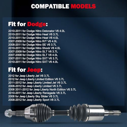 CCIYU CV Axle Shaft Assembly for Dodge Nitro 2007-2011 - Replace# NCV12065 | for Jeep Liberty 2008 2009 2010 2011 2012 - Front Left - only with 4WD - size: 17-9618