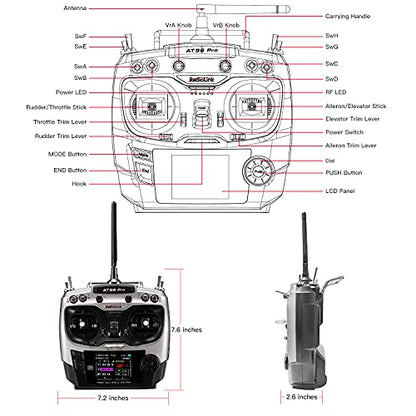 Radiolink AT9S Pro 10/12 Channels Radio Transmitter and Receiver R9DS, Long Range for Airplane/Jet/FPV Racing Drone/Quad/RC Truck Car/Boat and More (Mode 2 Left Hand) - color: At9s Pro-gray