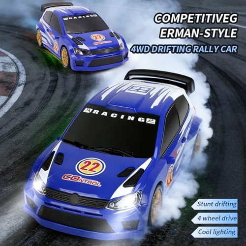 GoolRC RC Drift Car, 1/24 Scale Remote Control Car, 4WD RC Rally Car, 2.4GHz High Speed Electric Racing Vehicle with LED Lights and Drifting Tires for Adults (Blue) - color: Blue