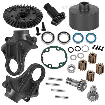Metal Front & Rear Differential Gear Assembly Upgrades Part for 1/10 Big Rock Vorteks Granite Senton Granite 3S BLX Senton Mega 550,1/8 Infraction Typhon Vendetta 3S BLX,Black