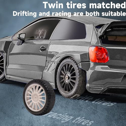 LD2801Pro Mini RC Drift Car 1/28 Scale RTR Remote Control 4WD Racing Cars with Gyro and 4PCS Drift Tires and LED Searchlight for Hobby Gift (Silvery) - color: Silvery