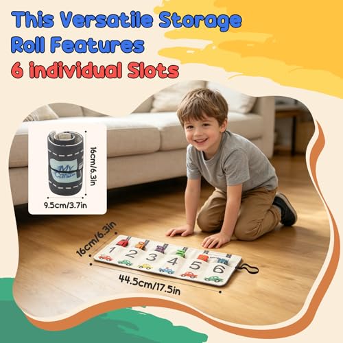Car Storage Roll for Kids, Compatible with Matchbox & Hot Wheels 1:64 | Playmat, DIY Name, Travel Toy Compatible with Hot Wheels & Matchbox, Toddler Quiet Play Activity Mat for Airplane