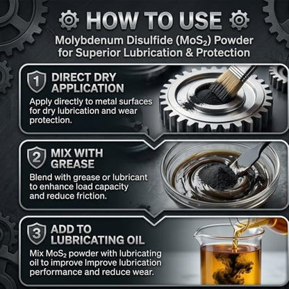 MoS2 Powder, 99% Pure Molybdenum Disulfide Powder, Dry Lubricant | 100g(3.5oz)1.3 Micron, Wear Reduction Metal & Gear Protection Bearing Compatible Grease Blending - color: 100g（3.5oz）