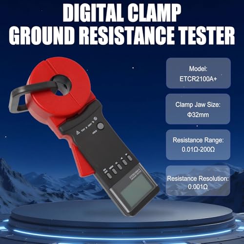 Podoy ETCR2100A+ Ground Resistance Meter Earth Tester Clamp Digital 200Ω | Non-Contact Clamp-On Design Tests Ground Loops Without Disconnecting Ground Wires; Φ32 mm Jaw, 0.001Ω Resolution; No Battery