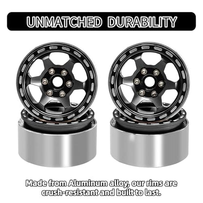 1.9 Beadlock Wheels, 4pcs Black | Aluminum RC Rims Hub with Positive Offset 12mm Hex for 1/10 RC Crawler Axial SCX10 II III 90046 AXI03007 Traxxas TRX4 TRX6 - color: Retro Style-black