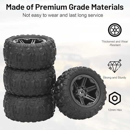 1/16 RC Wheels and Tires, daitoku 12mm Hex Hub RC Tires RC Car Truck Wheels for 1/16 1/14 SCY MJX WL HPX HBX JJRC