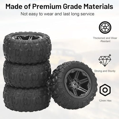 1/16 RC Wheels and Tires, daitoku 12mm Hex Hub RC Tires RC Car Truck Wheels for 1/16 1/14 SCY MJX WL HPX HBX JJRC