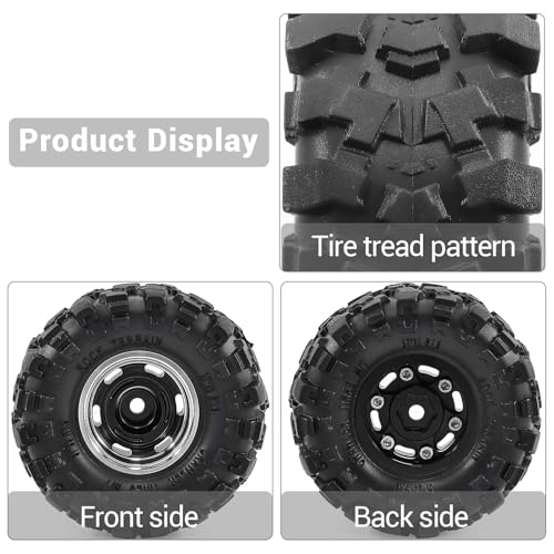 1.0" Beadlock Aluminum Wheels and 57mm Soft Rubber Tires | for SCX24, TRX4M, Ascent 18, FCX24, 1/18 1/24 RC Crawler, 7mm Hex, 0mm Offset, with Foam Inserts, (Black 101) - color: Black 101
