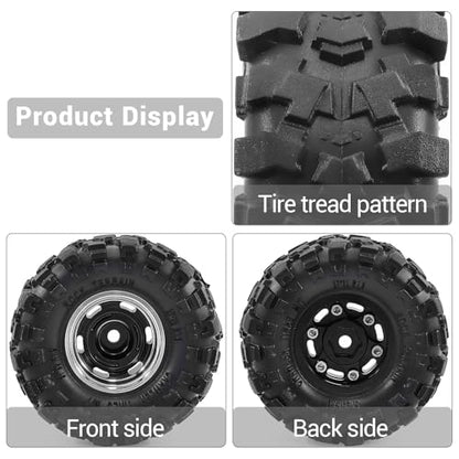 1.0" Beadlock Aluminum Wheels and 57mm Soft Rubber Tires | for SCX24, TRX4M, Ascent 18, FCX24, 1/18 1/24 RC Crawler, 7mm Hex, 0mm Offset, with Foam Inserts, (Black 101) - color: Black 101