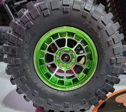 Treal Aluminium 2.2 Beadlock Wheels Rims(2) pcs Fit RC Crawler Mud Truck 2.2 Tires (Green) - color: Green