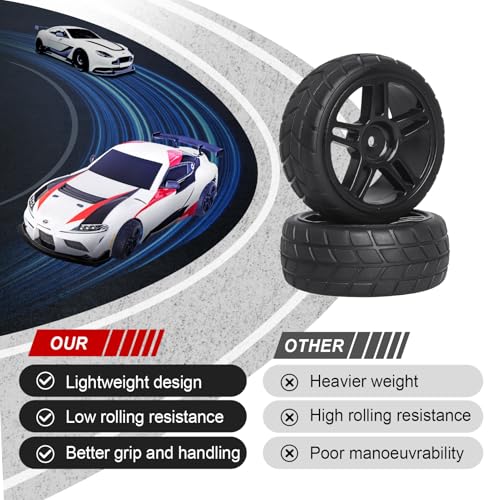 HobbyPark Glued 1/10 On-Road RC Touring Tires and Wheels Set for 1/18 Traxxas Latrax Teton 4 Tec 2.0 3.0 Tamiya TT02 TT01 Brushless (4-Pack) (Color B) - color: Color B
