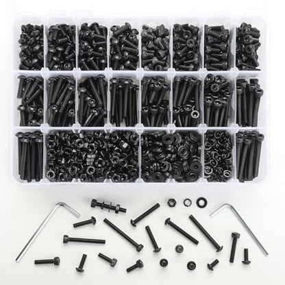 M4 Metric Screw Assortment, 1820PCS M4 x 6/8/10/12/16/20/25/30/35mm Hex Socket Button & Cap Head Screws Nuts Bolts Washer Assortment Kit 12.9 & 10.9 Grade Black Oxide for DIY, 3D Printer - size: M4 1820PCS Button&Socket Black